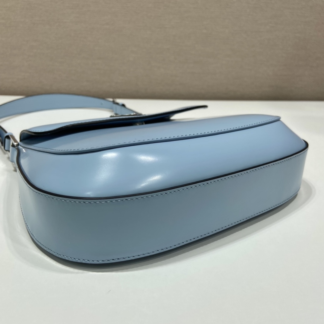 Prada Cleo Brushed Leather Shoulder Bag With Flap Light Blue 1BD303